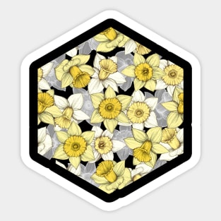 Daffodil Daze - yellow & grey daffodil illustration pattern Sticker